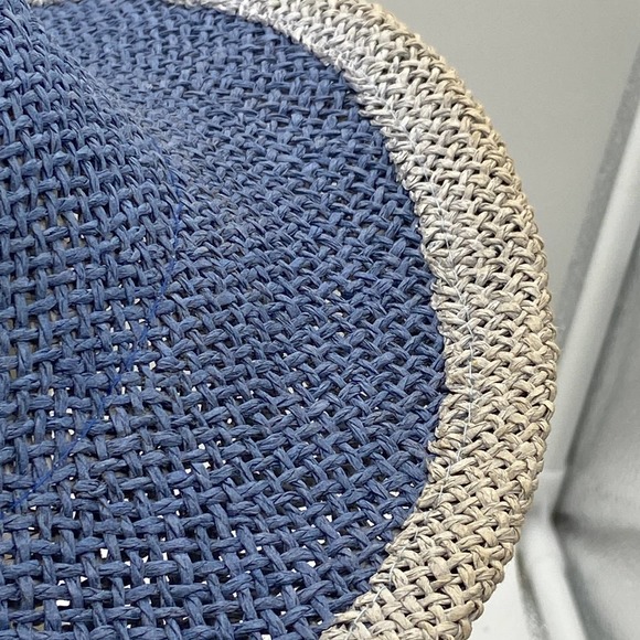 Look Smart Straw Hat Reversible OS‎ Blue Beige Tags still Attached - Picture 5 of 12
